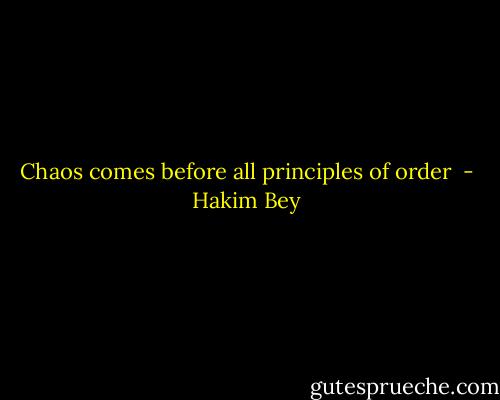 Chaos comes before all principles of order  - Hakim Bey