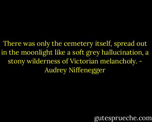 There was only the cemetery itself, spread out in the moonlight like a soft grey hallucination, a stony wilderness of Victorian melancholy. - Audrey Niffenegger