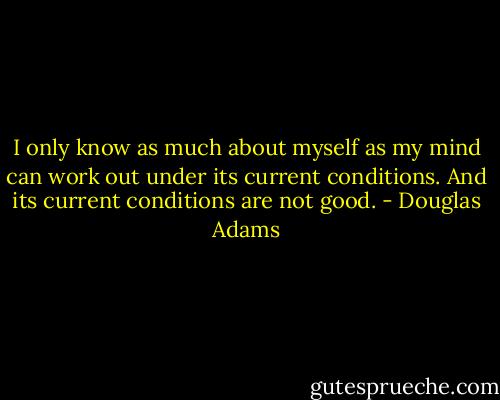 I only know as much about myself as my mind can work out under its current conditions. And its current conditions are not good. - Douglas Adams