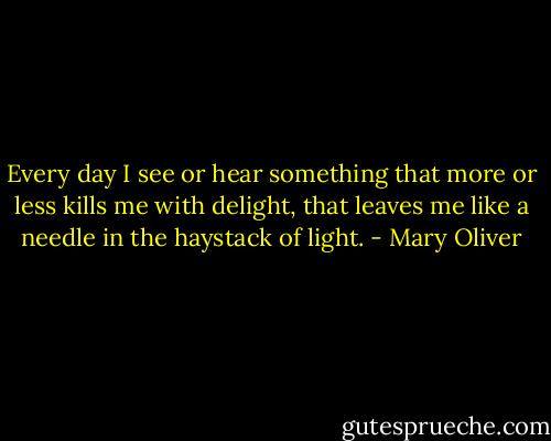 Every day I see or hear something that more or less kills me with delight, that leaves me like a needle in the haystack of light. - Mary Oliver