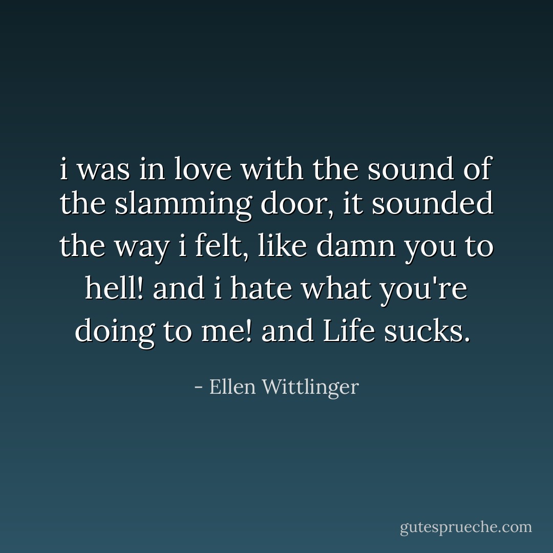 i was in love with the sound of the slamming door, it sounded the way i felt, like damn you to hell! and i hate what you're doing to me! and Life sucks.  - Ellen Wittlinger