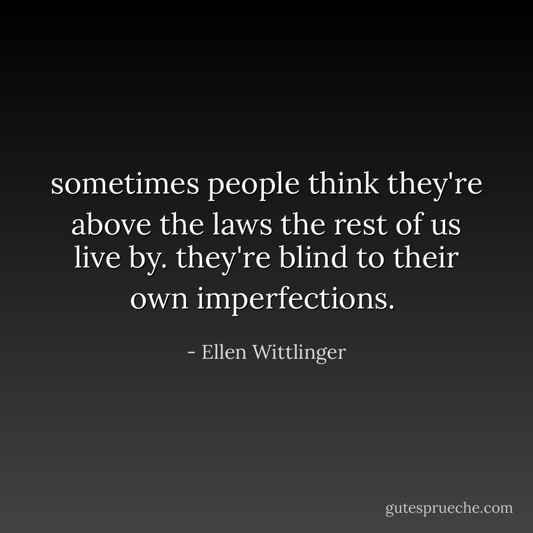 sometimes people think they're above the laws the rest of us live by. they're blind to their own imperfections.  - Ellen Wittlinger