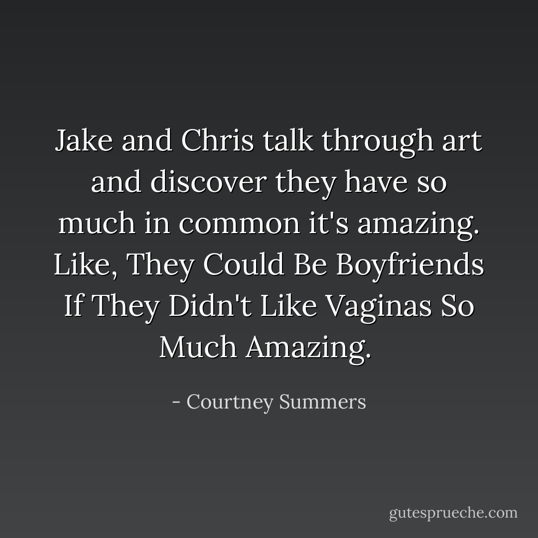 Jake and Chris talk through art and discover they have so much in common it's amazing. Like, They Could Be Boyfriends If They Didn't Like Vaginas So Much Amazing.  - Courtney Summers