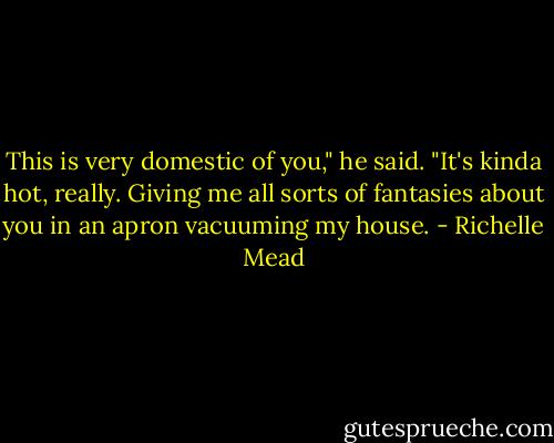 This is very domestic of you," he said. "It's kinda hot, really. Giving me all sorts of fantasies about you in an apron vacuuming my house. - Richelle Mead
