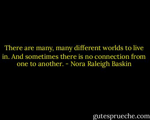There are many, many different worlds to live in. And sometimes there is no connection from one to another. - Nora Raleigh Baskin