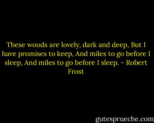 These woods are lovely, dark and deep,<br />But I have promises to keep,<br />And miles to go before I sleep,<br />And miles to go before I sleep. - Robert Frost