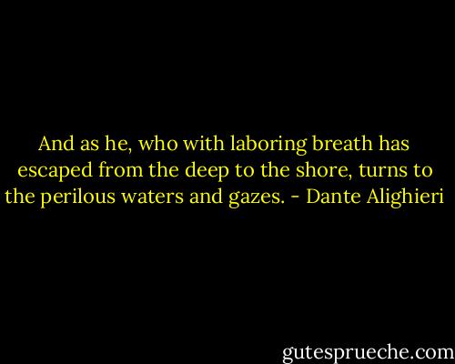 And as he, who with laboring breath has escaped from the deep to the shore, turns to the perilous waters and gazes. - Dante Alighieri