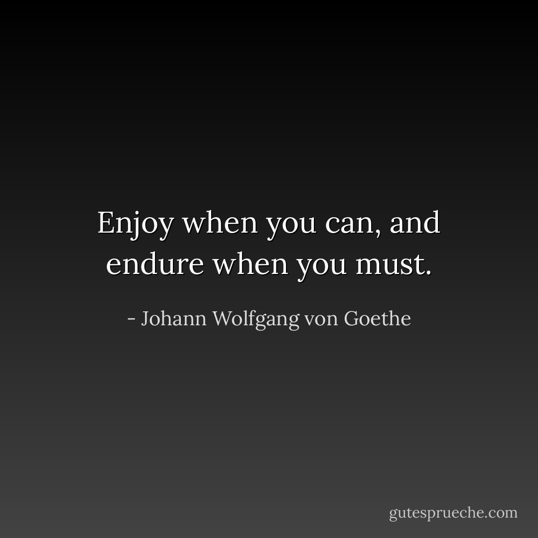 Enjoy when you can, and endure when you must. - Johann Wolfgang von Goethe