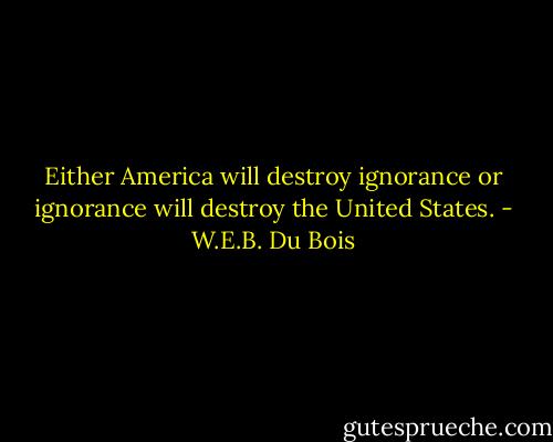 Either America will destroy ignorance or ignorance will destroy the United States. - W.E.B. Du Bois