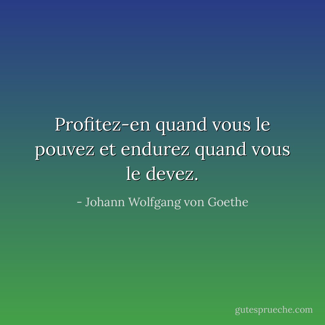 Profitez-en quand vous le pouvez et endurez quand vous le devez. - Johann Wolfgang von Goethe