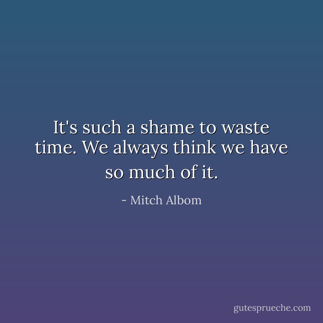 It's such a shame to waste time. We always think we have so much of it. - Mitch Albom