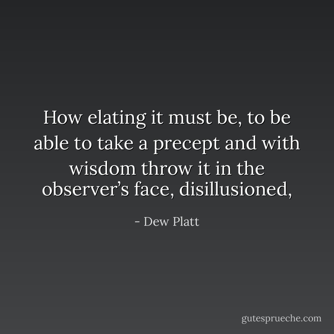 How elating it must be, to be able to take a precept and with wisdom throw it in the observer’s face, disillusioned, - Dew Platt