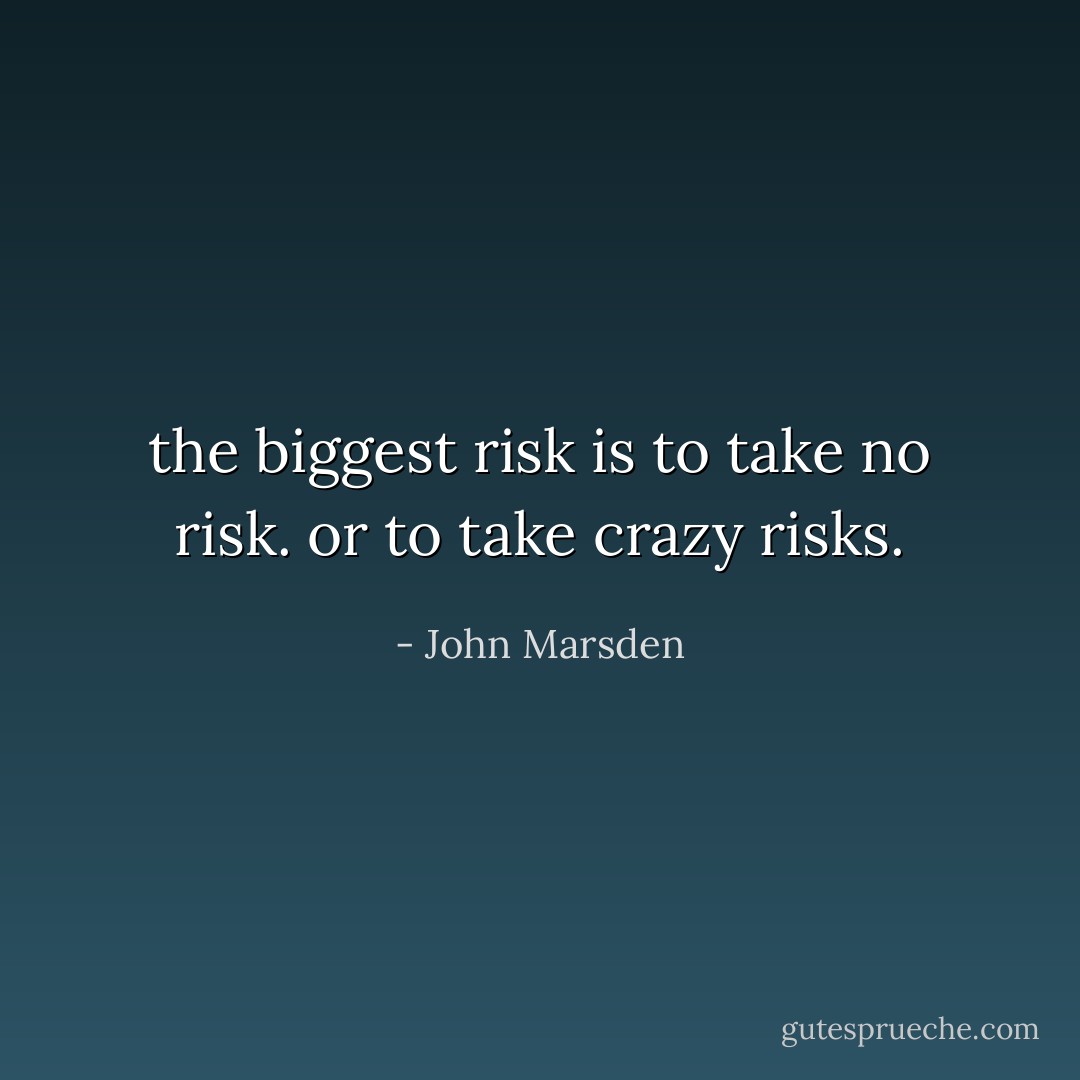 the biggest risk is to take no risk. or to take crazy risks. - John Marsden