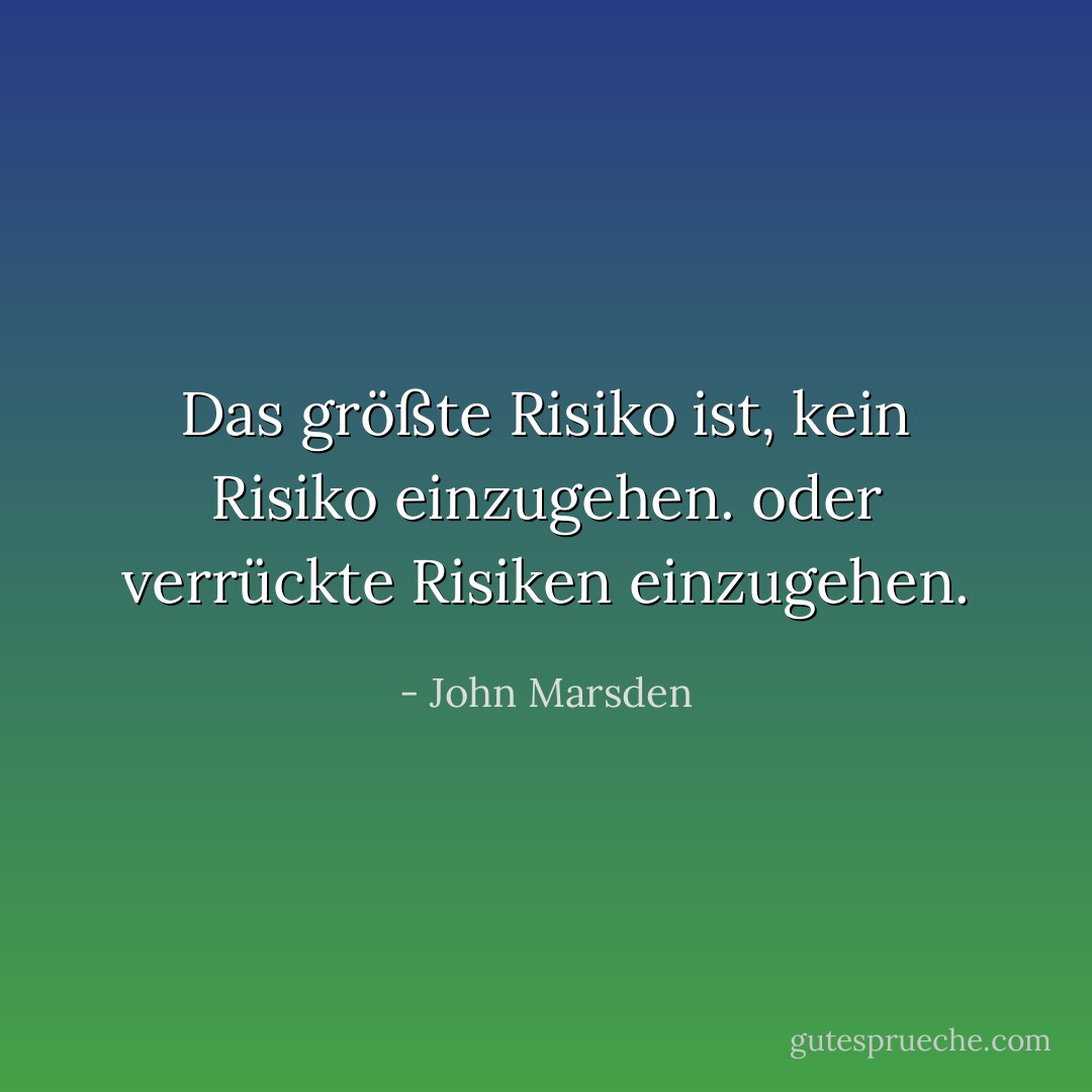 Das größte Risiko ist, kein Risiko einzugehen. oder verrückte Risiken einzugehen. - John Marsden<