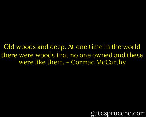 Old woods and deep. At one time in the world there were woods that no one owned and these were like them. - Cormac McCarthy
