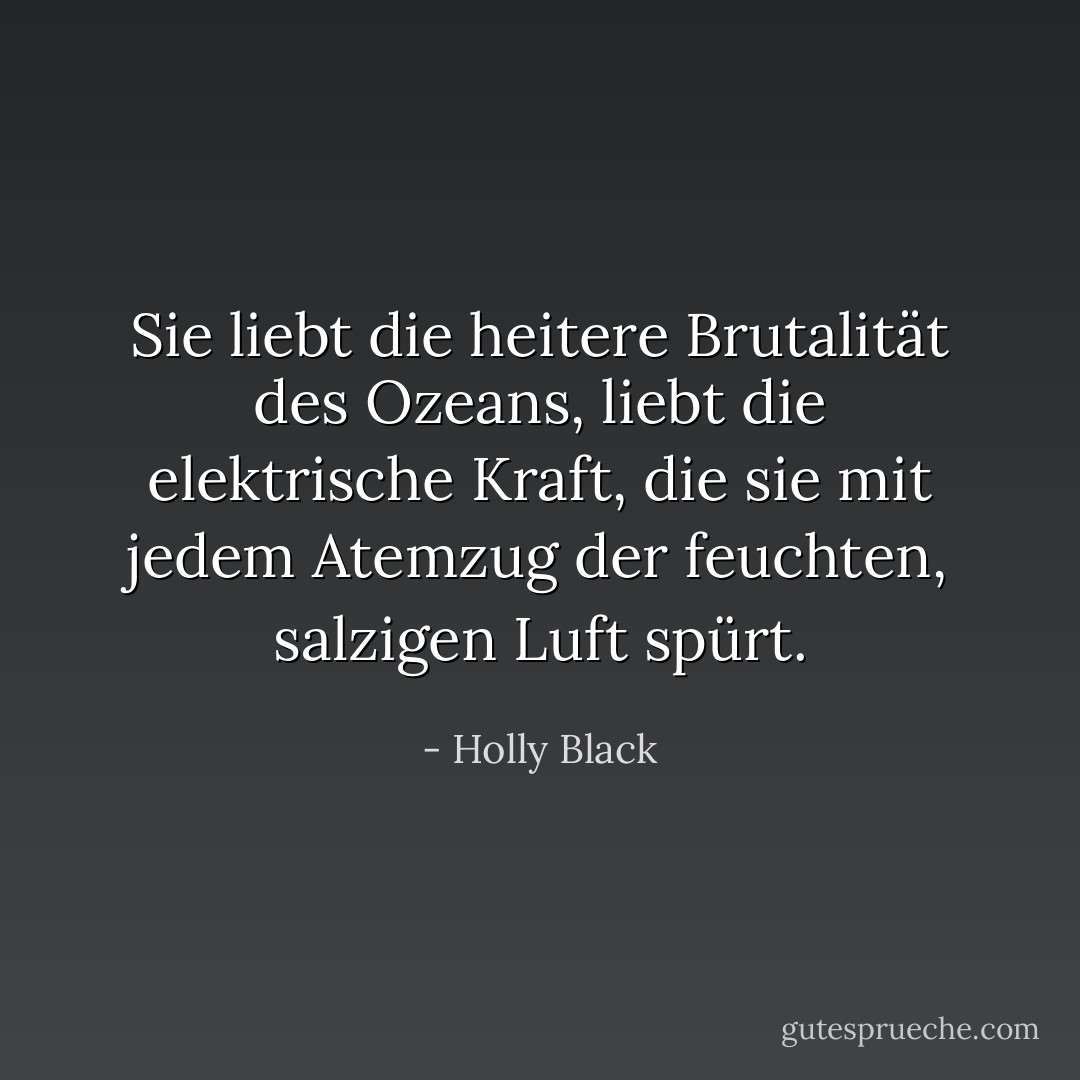 Sie liebt die heitere Brutalität des Ozeans, liebt die elektrische Kraft, die sie mit jedem Atemzug der feuchten, salzigen Luft spürt. - Holly Black<