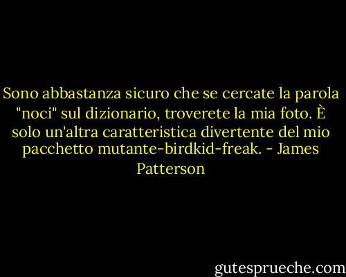 Sono abbastanza sicuro che se cercate la parola "noci" sul dizionario, troverete la mia foto. È solo un'altra caratteristica divertente del mio pacchetto mutante-birdkid-freak. - James Patterson