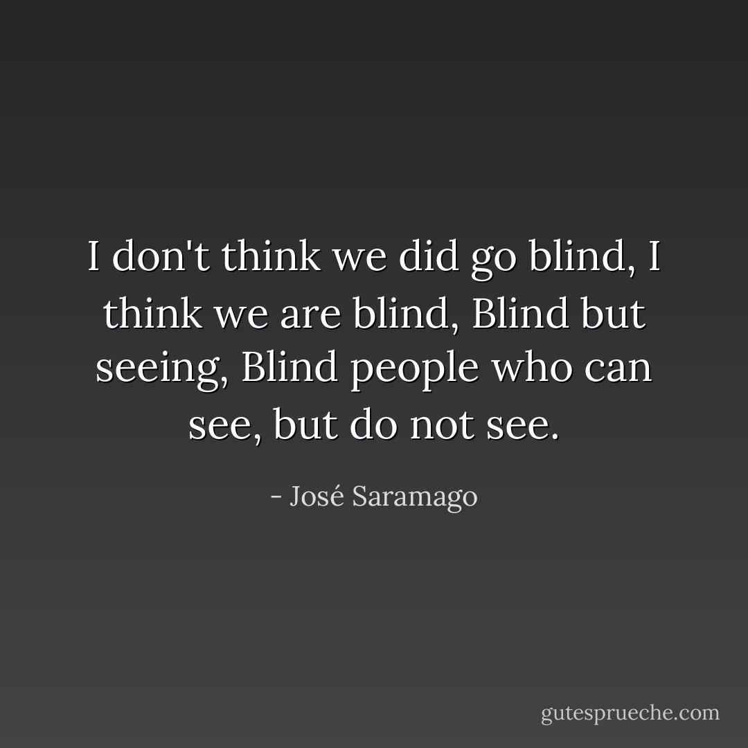 I don't think we did go blind, I think we are blind, Blind but seeing, Blind people who can see, but do not see. - José Saramago