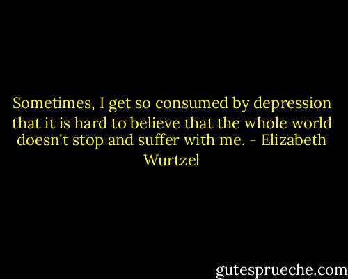 Sometimes, I get so consumed by depression that it is hard to believe that the whole world doesn't stop and suffer with me. - Elizabeth Wurtzel