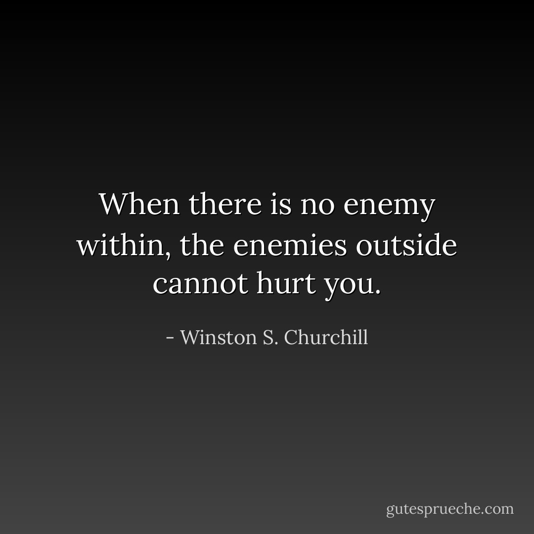 When there is no enemy within, the enemies outside cannot hurt you. - Winston S. Churchill