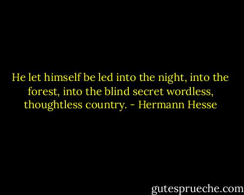 He let himself be led into the night, into the forest, into the blind secret wordless, thoughtless country. - Hermann Hesse