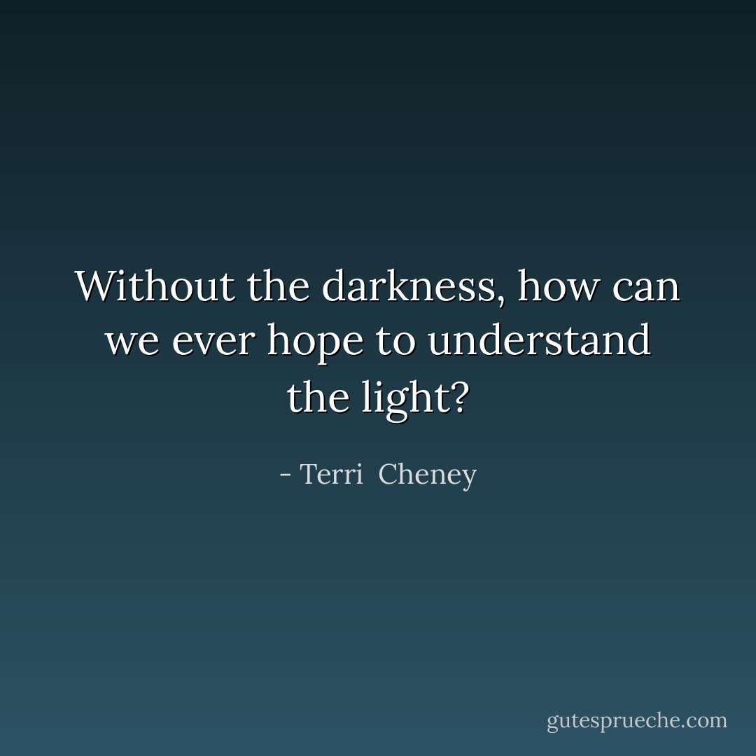 Without the darkness, how can we ever hope to understand the light? - Terri  Cheney