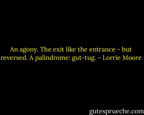 An agony. The exit like the entrance - but reversed. A palindrome: gut-tug. - Lorrie Moore
