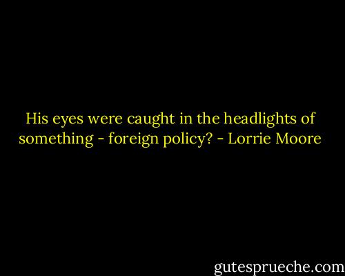 His eyes were caught in the headlights of something - foreign policy? - Lorrie Moore