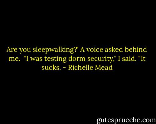 Are you sleepwalking?' A voice asked behind me. <br />"I was testing dorm security," I said. "It sucks. - Richelle Mead