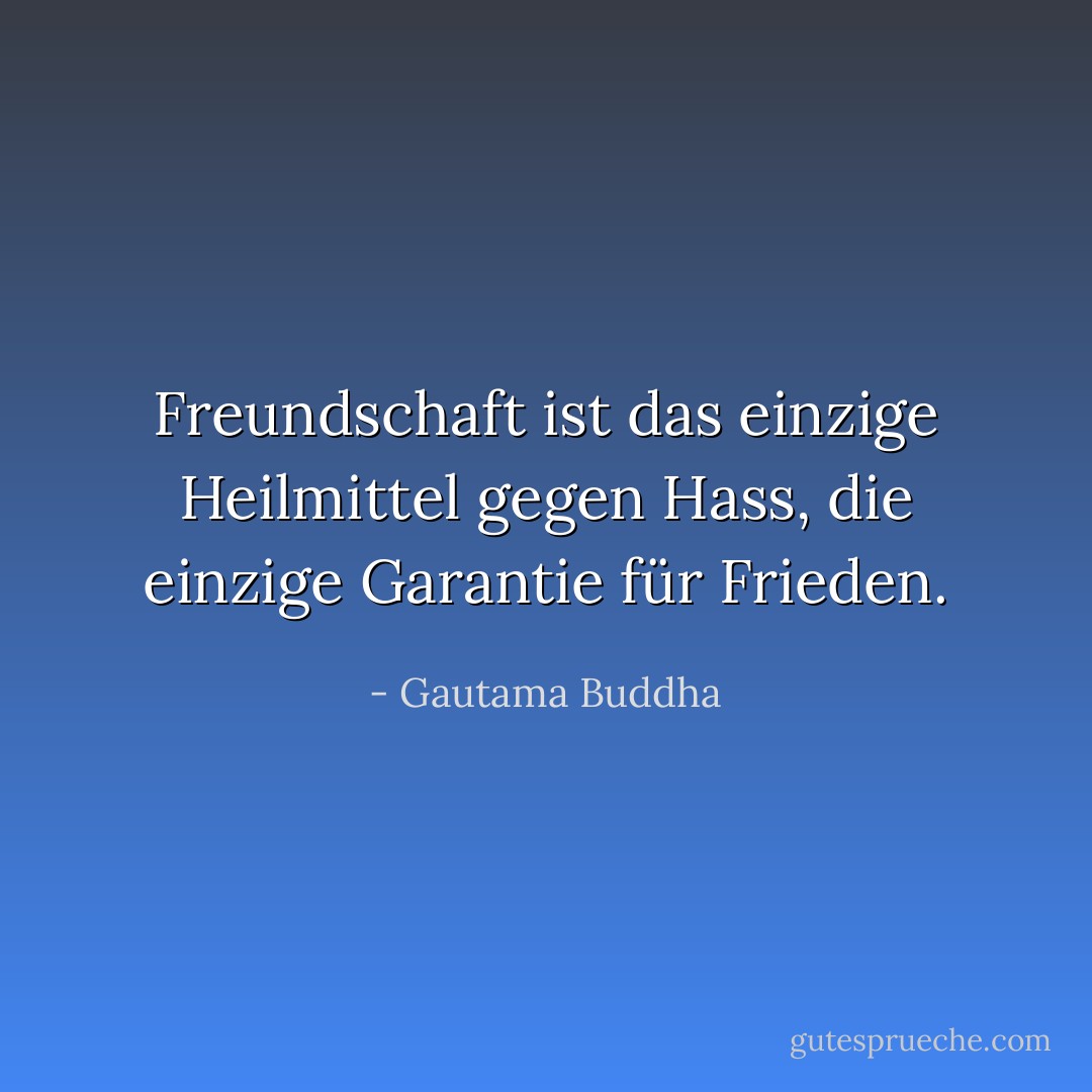 Freundschaft ist das einzige Heilmittel gegen Hass, die einzige Garantie für Frieden. - Gautama Buddha<