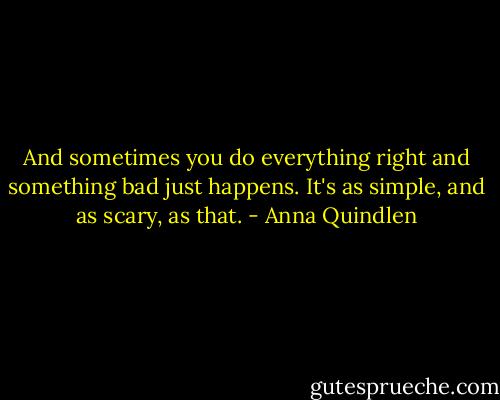 And sometimes you do everything right and something bad just happens. It's as simple, and as scary, as that. - Anna Quindlen