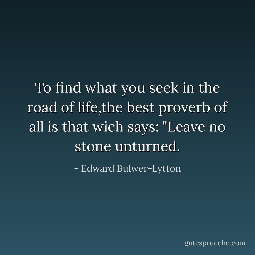 To find what you seek in the road of life,the best proverb of all is that wich says:<br />"Leave no stone unturned. - Edward Bulwer-Lytton