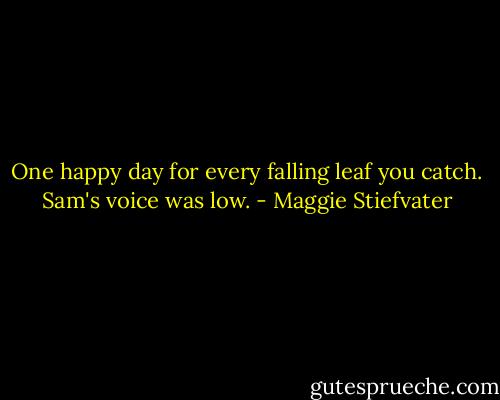 One happy day for every falling leaf you catch. Sam's voice was low. - Maggie Stiefvater