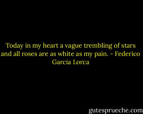 Today in my heart<br />a vague trembling of stars<br />and all roses are<br />as white as my pain. - Federico García Lorca