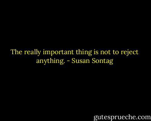 The really important thing is not to reject anything. - Susan Sontag