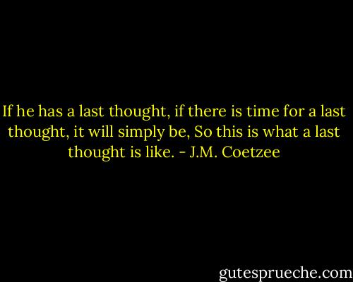 If he has a last thought, if there is time for a last thought, it will simply be, So this is what a last thought is like. - J.M. Coetzee