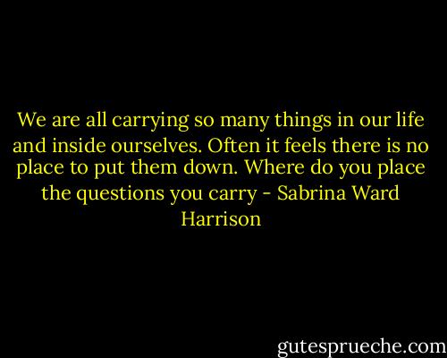 We are all carrying so many things in our life and inside ourselves. Often it feels there is no place to put them down. Where do you place the questions you carry - Sabrina Ward Harrison