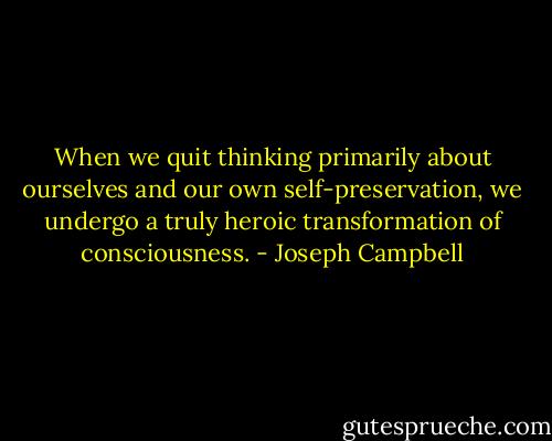 When we quit thinking primarily about ourselves and our own self-preservation, we undergo a truly heroic transformation of consciousness. - Joseph Campbell