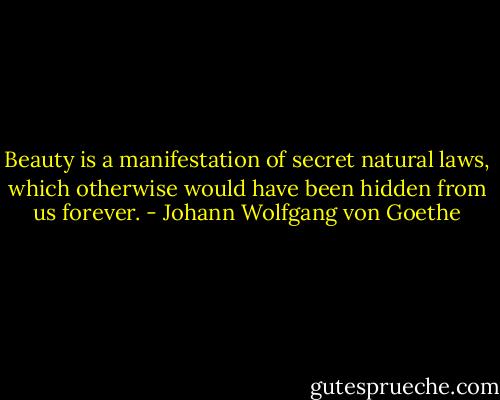 Beauty is a manifestation of secret natural laws, which otherwise would have been hidden from us forever. - Johann Wolfgang von Goethe