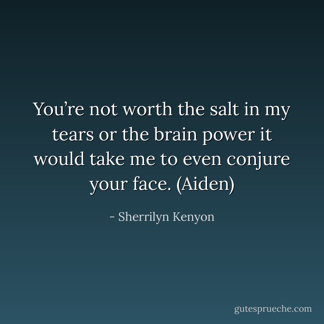 You’re not worth the salt in my tears or the brain power it would take me to even conjure your face. (Aiden) - Sherrilyn Kenyon