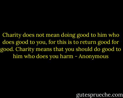 Charity does not mean doing good to him who does good to you, for this is to return good for good. Charity means that you should do good to him who does you harm - Anonymous
