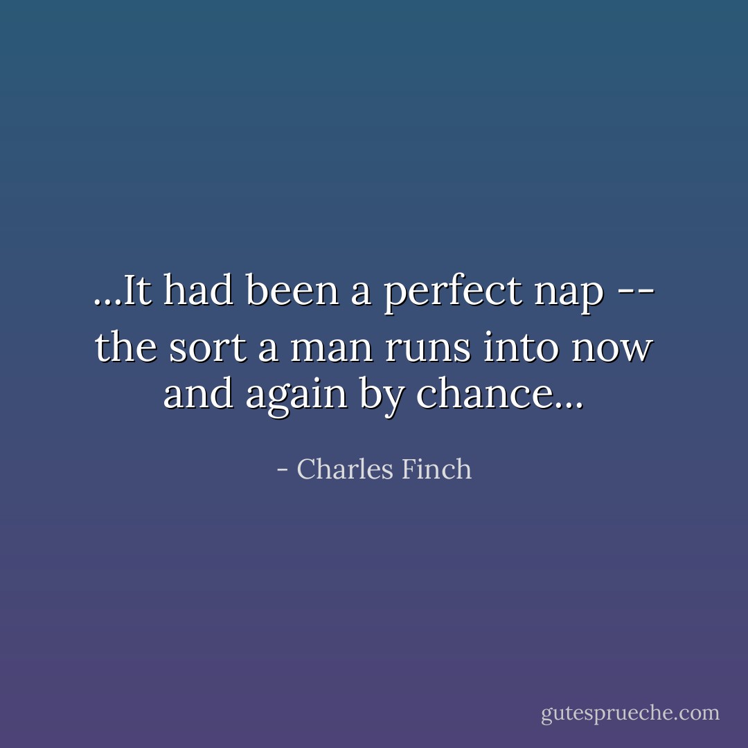 ...It had been a perfect nap -- the sort a man runs into now and again by chance... - Charles Finch