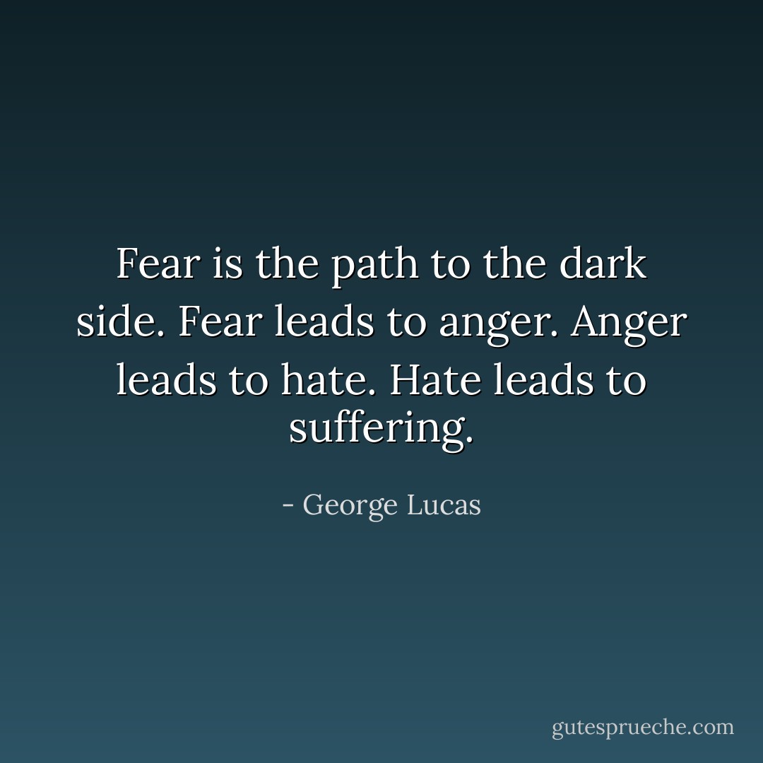 Fear is the path to the dark side. Fear leads to anger. Anger leads to hate. Hate leads to suffering. - George Lucas