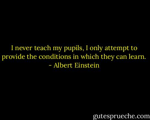 I never teach my pupils, I only attempt to provide the conditions in which they can learn. - Albert Einstein
