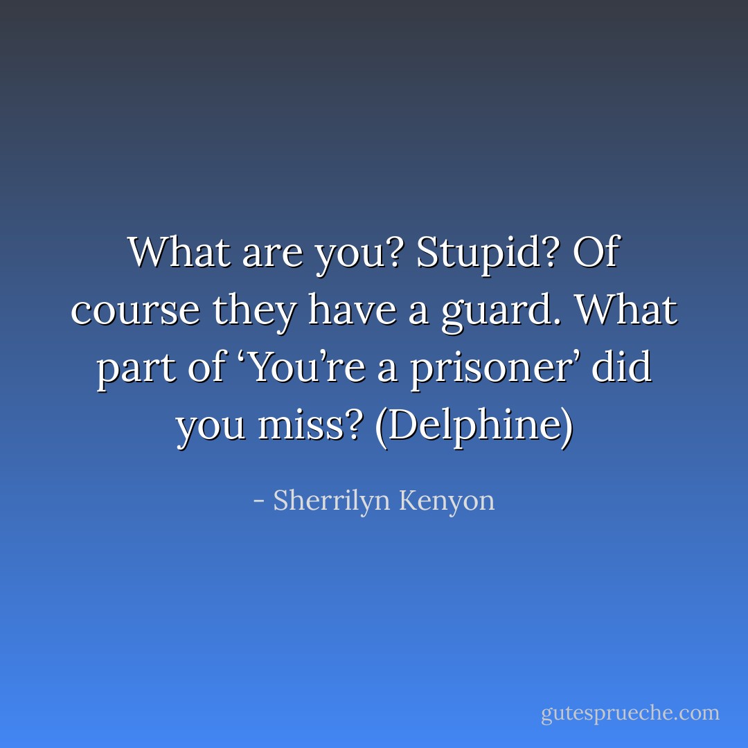 What are you? Stupid? Of course they have a guard. What part of ‘You’re a prisoner’ did you miss? (Delphine) - Sherrilyn Kenyon