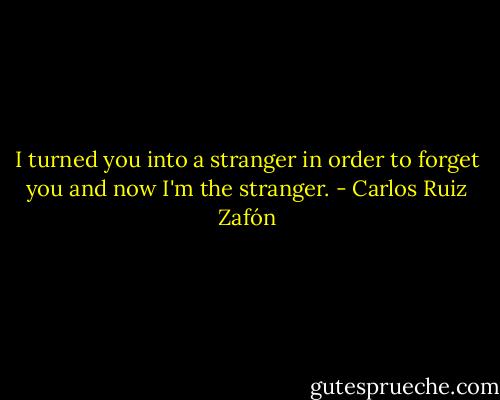I turned you into a stranger in order to forget you and now I'm the stranger. - Carlos Ruiz Zafón