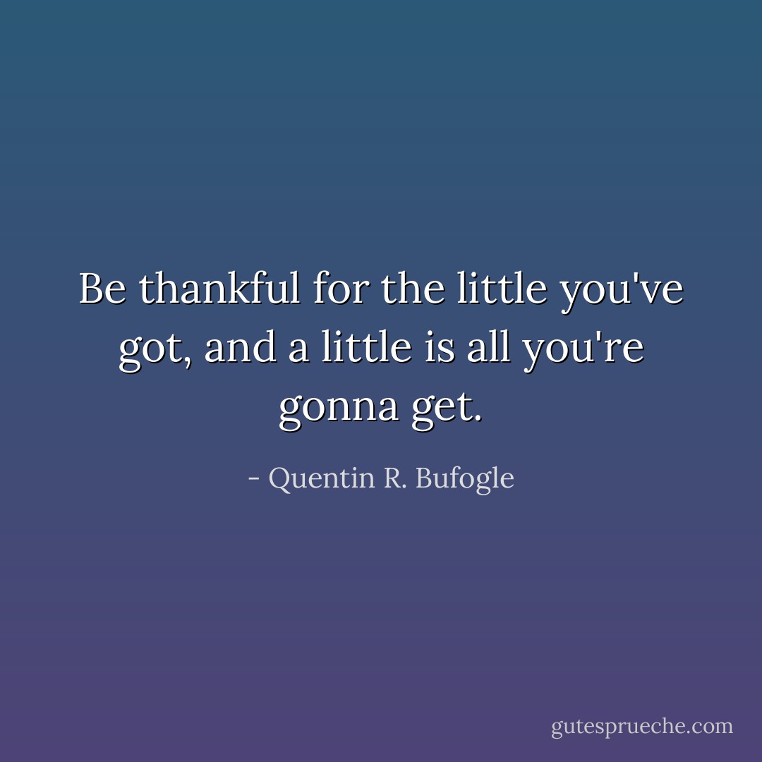 Be thankful for the little you've got, and a little is all you're gonna get. - Quentin R. Bufogle