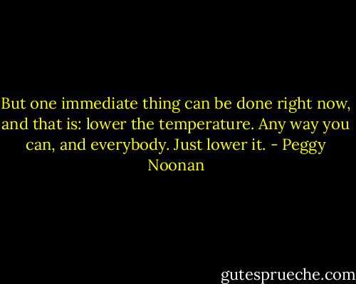 But one immediate thing can be done right now, and that is: lower the temperature. Any way you can, and everybody. Just lower it. - Peggy Noonan