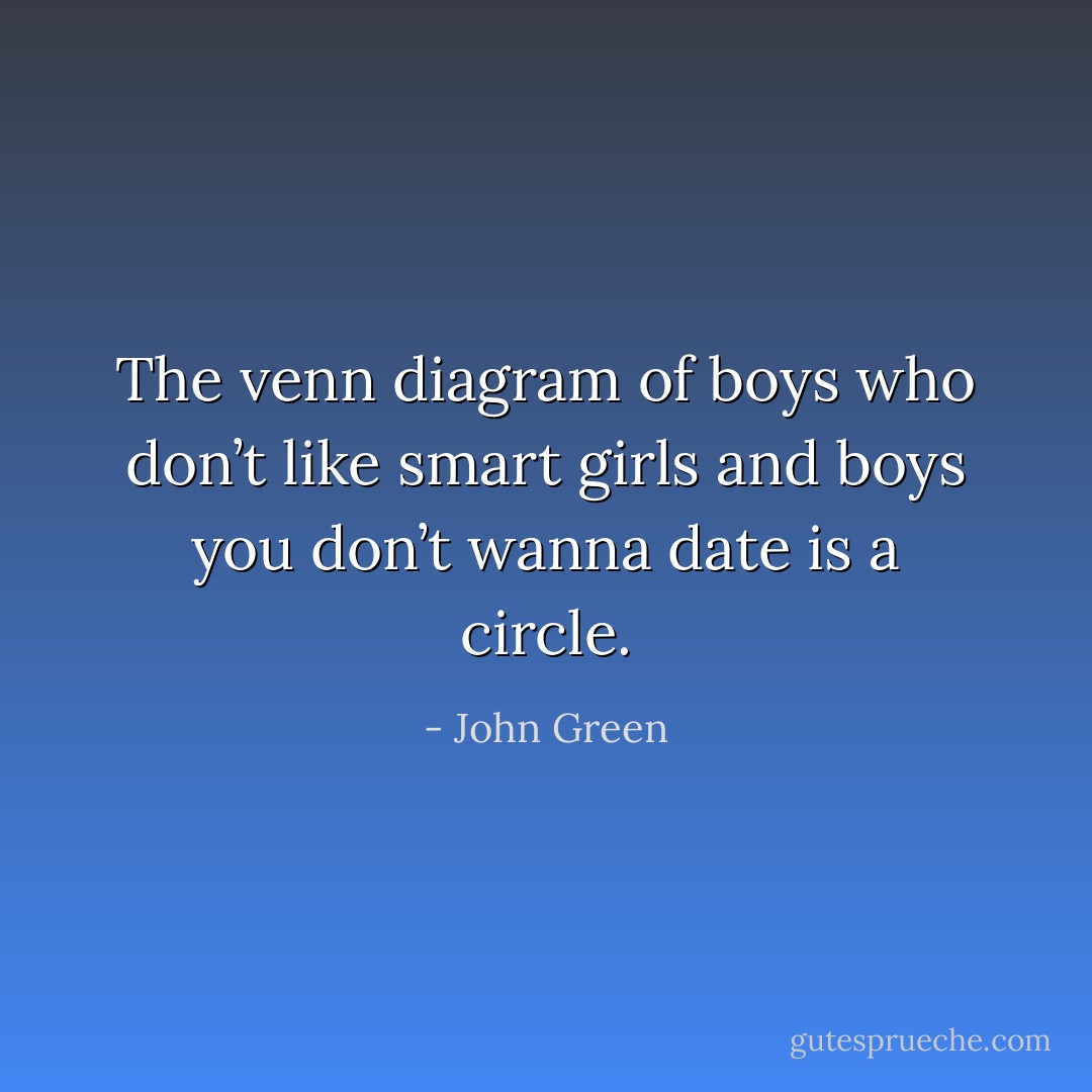 The venn diagram of boys who don’t like smart girls and boys you don’t wanna date is a circle. - John Green