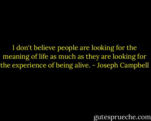 I don't believe people are looking for the meaning of life as much as they are looking for the experience of being alive. - Joseph Campbell